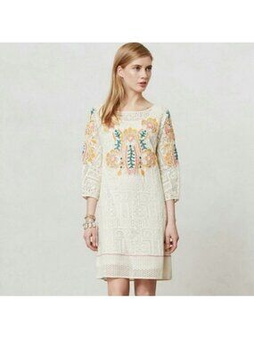 Anthropologie Vineet Bahl Embroidered Lace Dress, Size Medium